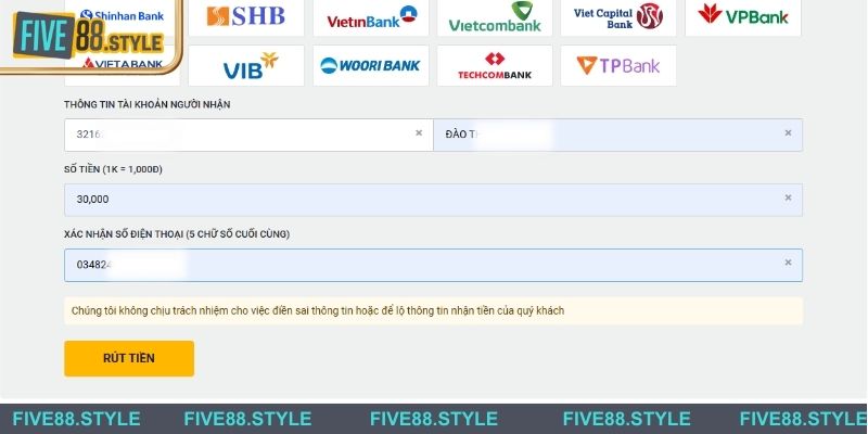 Rút Tiền Five88 | Hướng Dẫn Chi Tiết Và Chính Xác Nhất 5 Bước 5: Xác nhận lại các thông tin và gửi yêu cầu rút tiền Five88