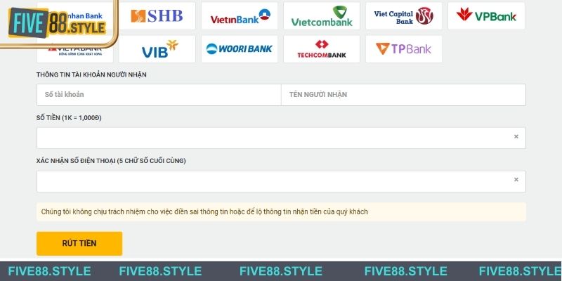 Rút Tiền Five88 | Hướng Dẫn Chi Tiết Và Chính Xác Nhất 4 Thao tác rút tiền về chính xác nhất cho cược thủ