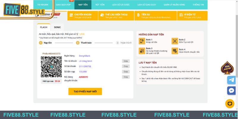 Nạp Tiền Five88 - Hướng Dẫn An Toàn Và Chi Tiết Nhất 5 Quét mã QR hiển thị trên màn hình để nạp tiền thành công