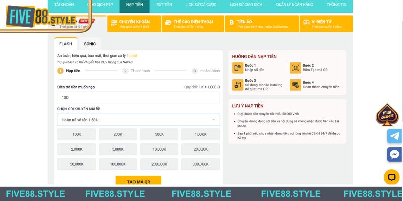 Nạp Tiền Five88 - Hướng Dẫn An Toàn Và Chi Tiết Nhất 4 Tạo mã QR thanh toán Code pay